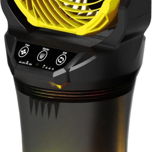 Misting Fan Portable 42800mAh Battery Powered with Remote Control, Camping Fan with RGB Ambient Light with 2L Bucket, Battery Indicator, 120° Auto Oscillating, Timing Function, Grip Handle