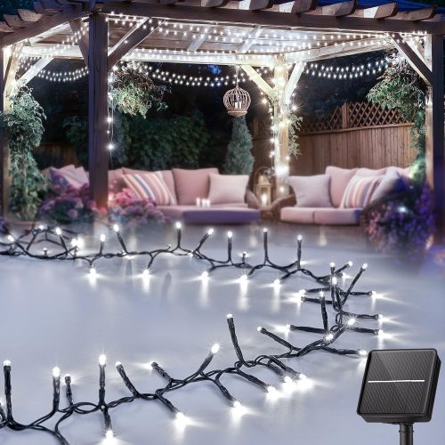 1 Solar Christmas Lights Outdoor, 9.8Ft 120 LED String for Outside with 8 Modes, Solar Cluster Lights Twinkle Light Waterproof for Yard Fence Xmas Tree Decorations, Cool White