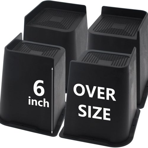 4 Pack Oversized Bed Risers 6 inch Heavy Duty, Furniture Risers, Black Bed Lifts Risers for Table, Sofa, Chair, Couch, Desk, Bed Frame Risers Supports Up to 6,500 Lbs