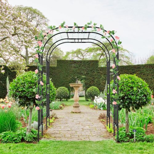 Garden Arch Trellis, 87in H Tall Metal Garden Arbor Trellis for Climbing Plants Outdoor, Large Wedding Arch for Ceremony, Black Garden Archway Trellises Decoration for Lawn, Patio, Backyard