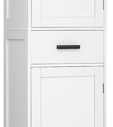 67'' Tall Bathroom Cabinet, Storage Cabinet with 4 Shelves & 2 Doors, Narrow Storage Cabinets for Bathroom, Living Room, Home Office, White