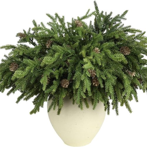 1 6 Pcs Real Touch Christmas Pine Branches with Pine Cones, Natural Droopy,Soft Bendable Pine Stems, Lifelike Christmas Greenery Stems for Vases, Wreaths Outdoor Indoor Christmas Decorations