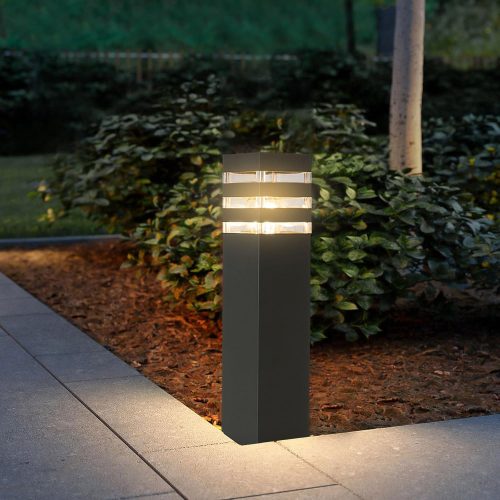 1 15In Pathway Lights Black E26 Outdoor Landscape Path Lighting Aluminum Walkway Bollard Lights Modern Landscape Sideway Post Lantern IP65 Waterproof Patio Porch Exterior Floor Lamp with Bulb