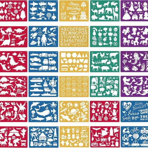 30 Pieces Drawing Stencils Set for Kids, Plastic Drawing Painting Stencil Templates for Kids Crafts School Art Projects, Journal Stencil with 400+ Images