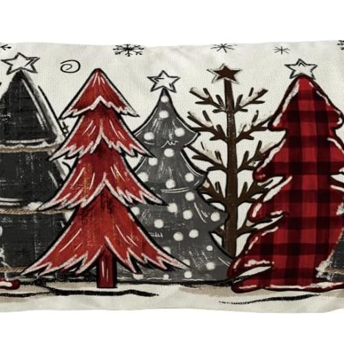 1 Watercolor Red and Black Buffalo Plaid Christmas Trees Long Lumbar Pillow Cover 14 x 36 Inch, Winter Holiday Long Body Pillow Case for Bed Sofa Bench