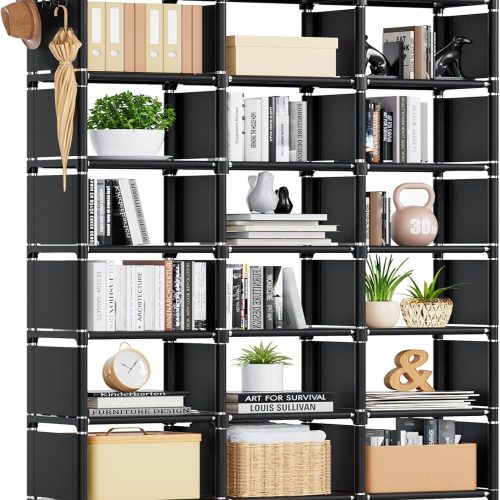 Bookcase, 18-Cube Extra Large Book Shelf, DIY Cube Storage Organizer for Bedroom, Living Room, Home Office - Black