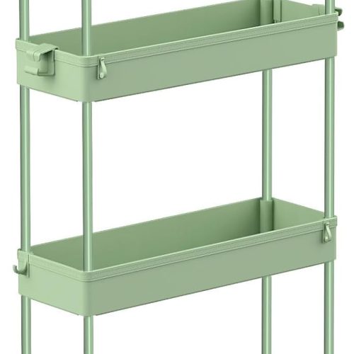 Slim Rolling Storage Cart 4 Tier Bathroom Organizer Utility Cart Mobile Shelving Unit Tower Rack for Kitchen, Laundry Room, Bathroom, Narrow Places, Green