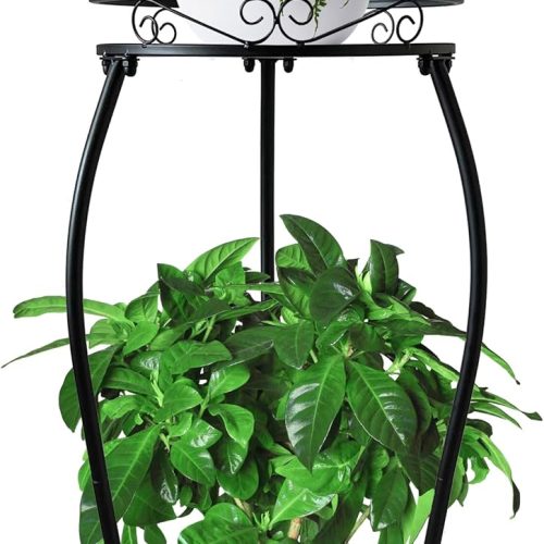 2 Tier Plant Stand Indoor Outdoor, 26.6" Tall Metal Potted Holder Rack Multiple Flower Pot Stand Heavy Duty Plant Shelf Rustproof Iron Plant Round Supports Rack