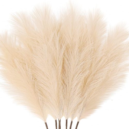 Boho Decor 7-Pcs 38"/3.1FT Faux Pampas Grass Large Tall Fluffy Artificial Fake Flower Bulrush Reed Grass for Vase Filler Farmhouse Home Wedding Decorations (Beige)