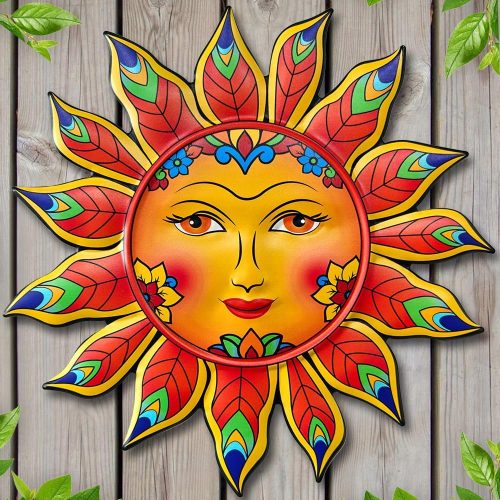Metal Sun Flower Wall Decor,13inches Sun Wall Art Hanging Decoration for Indoor and Outdoor, Garden Farmhouse Yard Patio Fence Living Room Bedroom Decor
