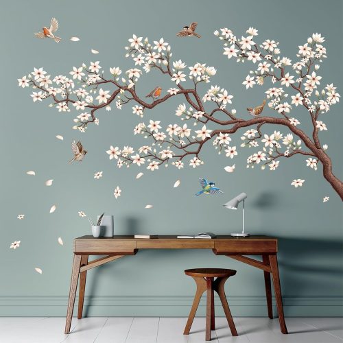 SG4-2317 Oriental Flower Tree Wall Stickers declas Kids Bedroom Cherry Blossom Birds Branch décor Decoration Floral Home Living Removable Nursery Mural DIY Room