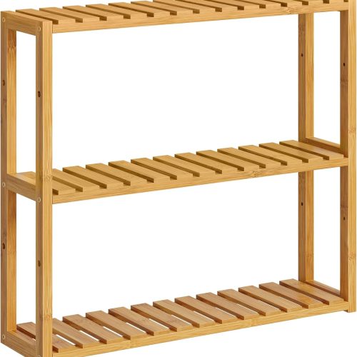 Bamboo Bathroom Shelf, 3-Tier Adjustable Plants Rack, Wall-Mounted or Stand, in the Living Room, Balcony, Kitchen, 5.9 x 23.6 x 21.3 Inches, Natural UBCB13Y