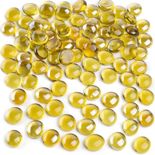 1LB Yellow Glass Marbles, Flat Marbles Glass Beads Vase Fillers Decorative Rocks Gold Gemstones for Centerpieces Aquarium Table Scatter Home Decor