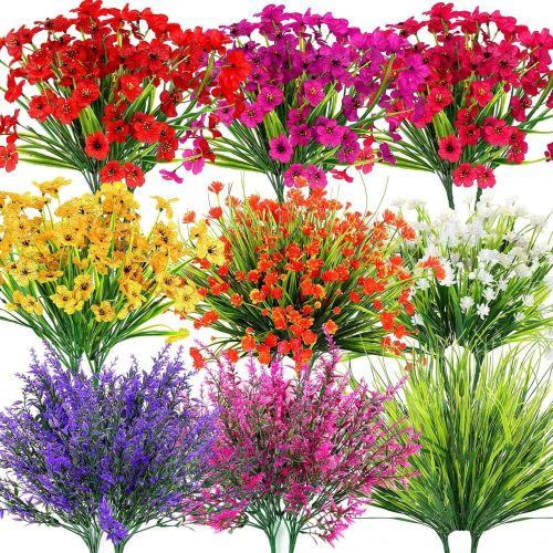 1 18 Bundles Artificial Flowers for Outdoors, UV Resistant Realistic Fake Spring Summer Flowers with Plastic Faux Lavender Plants for Outside Garden Patio Porch Window Box Hanging Planters Home Decor