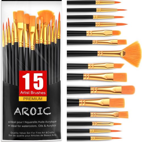 1 Acrylic Paint Brush Set,1pack/15pcs Nylon Hair Acrylic Painting Brush,Watercolor Rock Face Painting Brush, Artist Craft Brush Supplies, Paint Brush Set for All Purposes Children Adult Painting.