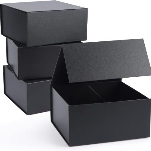 1 Giftgarden 4-Pack 8”x8”x4” Black Gift Boxes with Magnetic Lids, Square Collapsible Gift Wrap Box Magnet Clourse for Presents, Mothers Day, Birthday, Wedding, Bridesmaid Groomsman Proposal Box