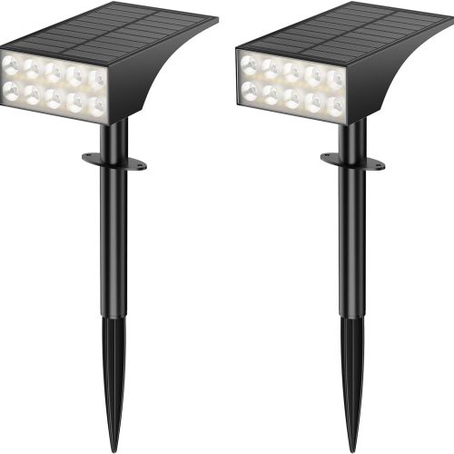 1 Solar Lights Outdoor Waterproof Ip68,2pack 4 Lighting Modes Solar Spot Lights Outdoor Auto On/Off Led Bulbs,Outdoor Solar Light Landscape Lighting for Garden, Yard, Pathway, House,Lawn,Tree