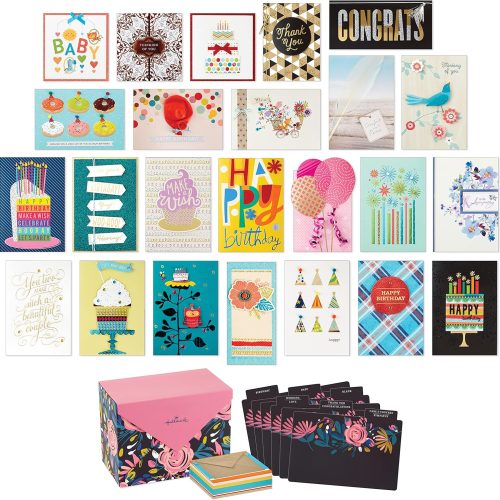 Pack of 24 Handmade Assorted Boxed Greeting Cards, Modern Floral—Birthday/ Baby Shower Cards, Wedding/ Sympathy Cards, Thinking of You/ Thank You Cards