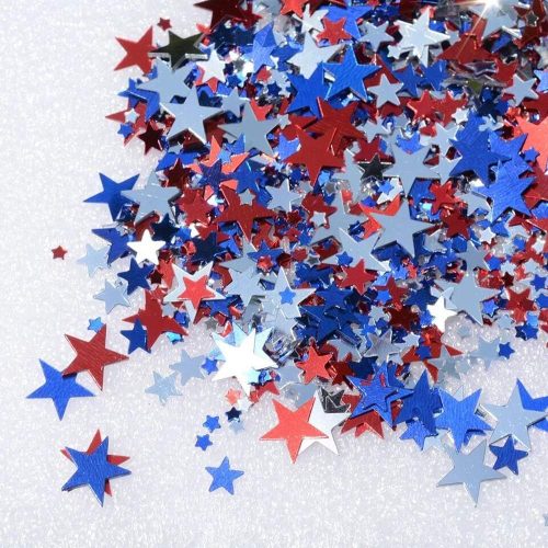 150 g Metallic Star Confetti Star Table Confetti Foil Star Patriotic Confetti for 4th of July Independence Day Party Decoration, Red, Silver and Blue