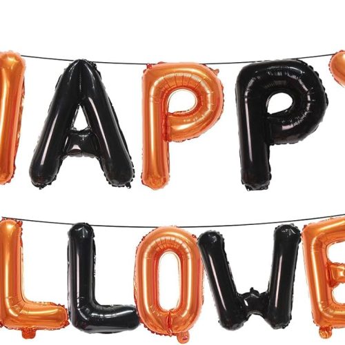 16 Inches Black and Orange 'HAPPY HALLOWEEN' Letter Balloons Banner - Mylar Foil Alphabet Balloons for Halloween Decorations, Spooky Celebrations, Haunted House, and Trick-or-Treat Party Supplies