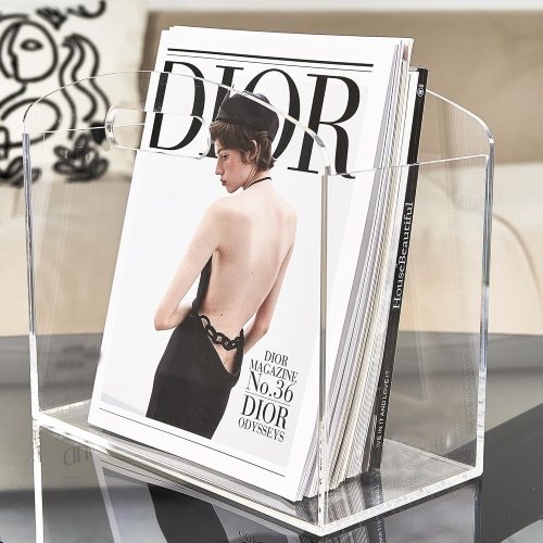 Magazine Rack - Clear Acrylic Magazine Holder, Acrylic Newspaper Stand Organizer with handles, Modern Lucite Magazine and Book Basket Box for Bathroom, Bedroom, Living Room and Office