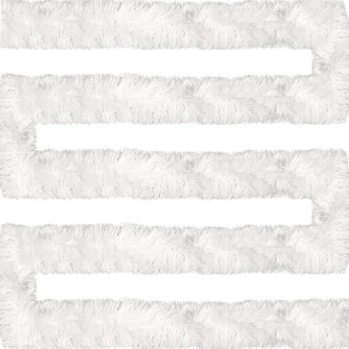 1 Jishi 50 FT Christmas Garland White Tinsel Garland Christmas Tree Decorations - Non-Lit Xmas Holiday Decor Outdoor Indoor Home Garden Outside Wedding Party Artificial Thick White Decorative Garland