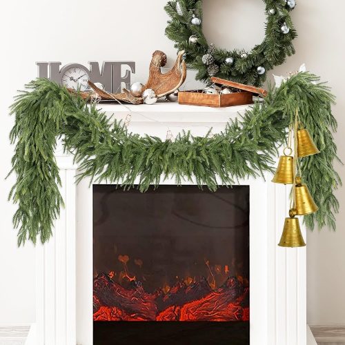 Sggvecsy 6.4Ft Christmas Fork Norfolk Pine Garland Artificial Christmas Garland Real Touch Artificial Pine Greenery Garland for Table Wall Mantle Indoor Fireplace Home Holiday Winter Decoration