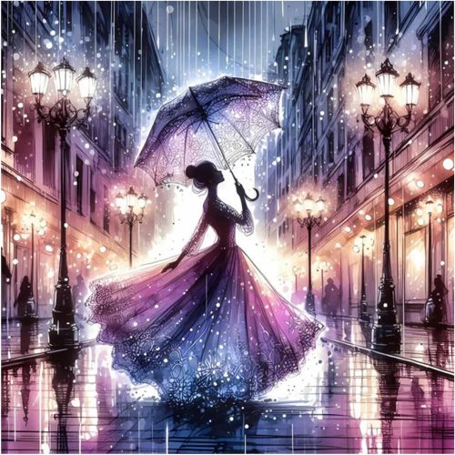 SJUTOUCI Diamond Painting Kits for Adults, Woman in Rain Diamond Art Kits for Beginners, 5D DIY Round Full Drill Diamond Dot Gem Art Craft for Home Decor Gift 12x12inch/30x30cm
