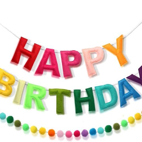 Happy Birthday Banner, Rainbow Color Felt Ball Garland Rainbow Decorations Personalized Sign for Birthday Decor Party Decor Photo Prop