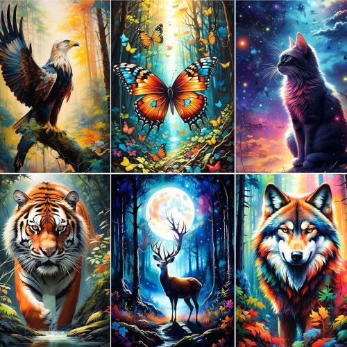 UiSdfuy Diamond Art Kits Crafts DIY 5D Diamond Art Packs Kits Full for Adults Beginner,Home Wall Decoration Gift 11.8x15.7inch (6 Pack Wild Animal)