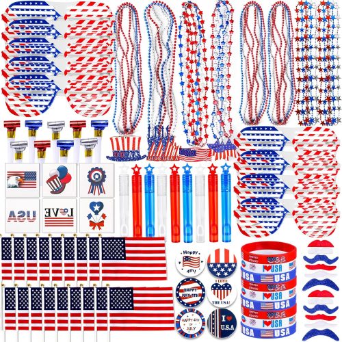 150 Pcs 4th of July Patriotic Accessories for Kids, Fourth of July Party Favor Supplies, Independence Day Memorial Day Decor Dressing-up Accessories, Classroom Prizes for Students