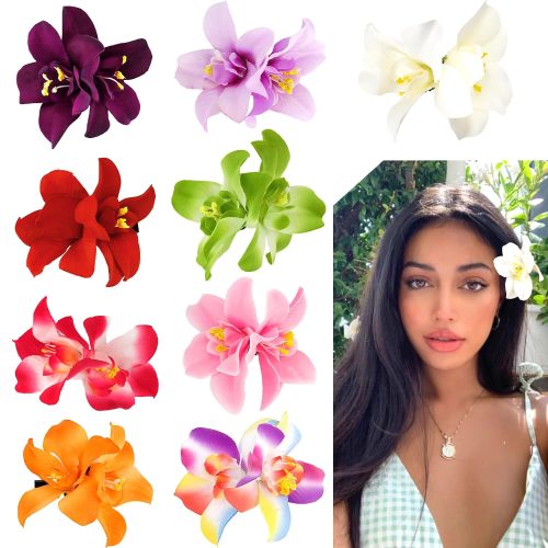 9PCS Hawaiian Flower Hair Clips - Women's Hibiscus, Plumeria & Orchid Designs