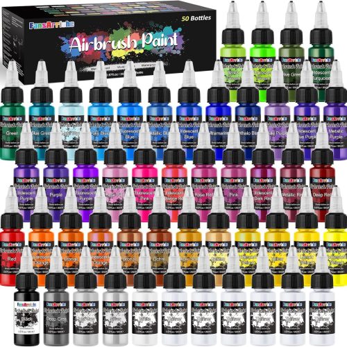 FansArriche Airbrush Paint, 44 Colors with 6 Thinners Acrylic Air Brush Paint Set, Ready to Spray Water-Based Opaque & Neon & Iridescent Acrylic Paint for Beginners, Artists, 20 ml/Bottle