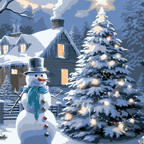 Christmas Paint by Number for Adults. Snowman and Christmas Tree Paint by Numbers for Adults Beginner Drawing Paintwork with 3 Paintbrushes Paint Canvas Oil Painting 16” x 20”