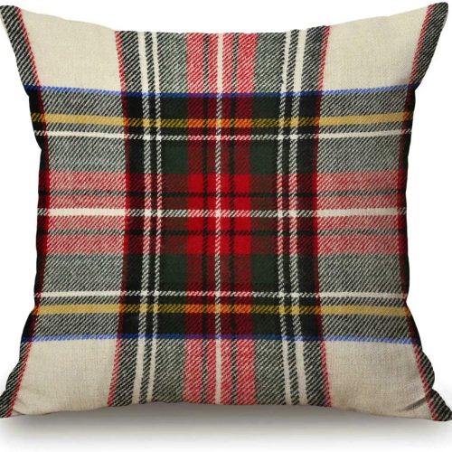 Plaid Pillow Cover 18x18 Inch, Scottish Tartan Red and White Wool Plaid Pattern Symmetric Square Print Double Sided Decorative Pillow Case Throw Pillows Cover