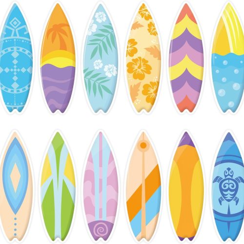 60 Pcs Surfboard Cutouts with Glue Points, Hawaii Summer Paper Cut Outs for Bulletin Board Classroom Decor Surf Party Decorations