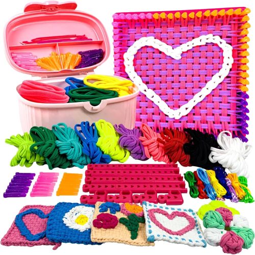 JIIFO Weaving Loom Kit, Potholder Loom Craft Kit with 500 Pcs/10 Colors Weaving Loom Loops and Storage Box, DIY Pot Holder Kits for Beginners