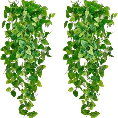 Fake Hanging Plants Vines(2pcs)for Room Decor, Artificial Ivy Greenery Garlands for Home Bedroom Living Aesthetic Kitchen Office Wall Patio Bookshelf,Indoor,Outdoor Farmhouse Decorations(No flowerpot)