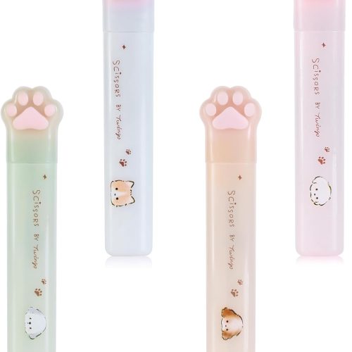 4-Piece Cute Mini Cat Paw Scissors, Stainless Steel & Plastic, Portable, Decorative, Perfect for Crafting & Scrapbooking