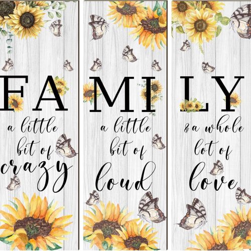 Yookeer 3 Pcs Sunflower Inspirational Kitchen Wall Decor Sunflower Butterfly Gift Wall Decor Family Rustic Wood Sign Hanging Plaque Decor for Living Room Home Office Bedroom (White)