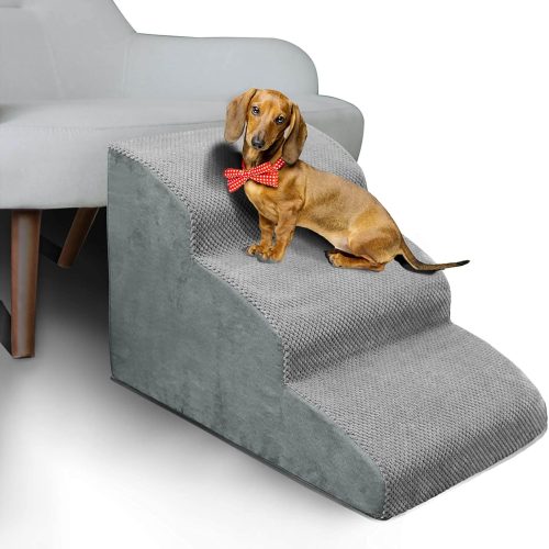 3 Steps High Density Foam Dog Stairs Ramps,Non-Slip Pet Steps for Older Dogs,Pet with Joint Pain, Sofa Bed Ladder for Cats