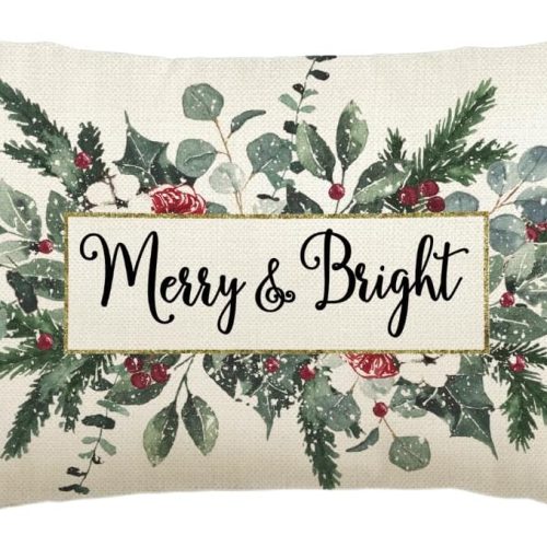 AVOIN colorlife Christmas Merry & Bright Eucalyptus Mistletoe Throw Pillow Cover, 12 x 20 Inch Winter Holiday Cushion Case Decoration for Sofa Couch