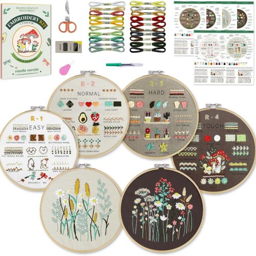 CYANFOUR 6 Stage Embroidery Kit for Beginners Adults, Easy to Learn 38 Different Stitches from Instruction & Video, Needlepoint Kits for Adults with Stamped Embroidery Patterns.