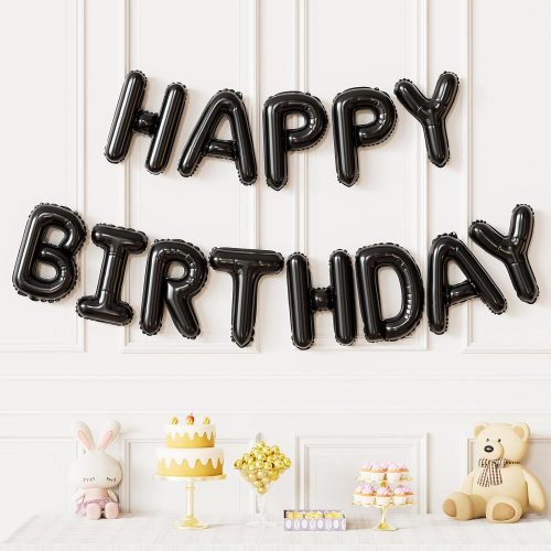 1 Happy Birthday Balloon Banner, 16 Inch Black Happy Birthday Banner Foil Balloons, Black Hbd Balloons Letter Mylar Balloon, Birthday Sign Party Decorations for Women Men Boys Girls