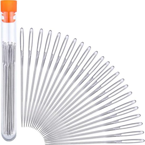 1 23 PCS Large Eye Sewing Needles, 2.36in Sewing Sharp Needles, Leather Embroidery Thread Needle, Stainless Steel Yarn Knitting Needle with a 3.3in Plastic Bottle