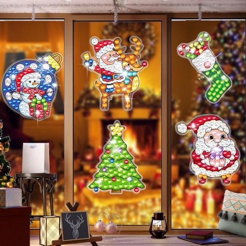 BSRESIN Diamond Art Stained Glass Window Clings with Diamond DIY Pen, 3 Pcs Mandala Window Stickers for Suncatchers, Diamond Art Kits for Adults, Diamond Art Accessories