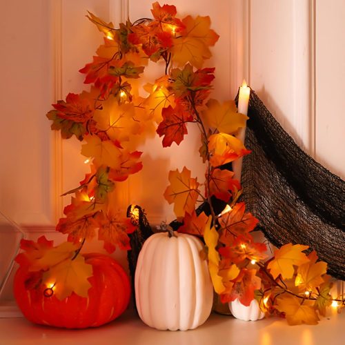 Thanksgiving Decorations Maple Leaf String Lights Plug in, 8ft Leaves Garland with 35 Bulbs, Lighted Fall Garland Lights String