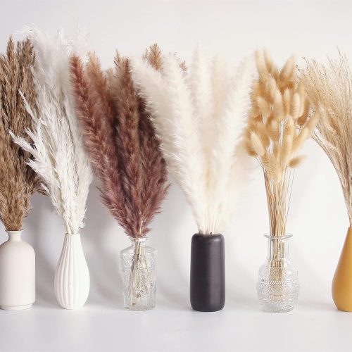 1 110 PCS Dried Pampas Grass Bouquet, Boho Table Decor, Bunny Tails Dried Flowers, Brown Pompas, White Pampas Grass for Wedding, Home, Rustic Party, Baby Shower Decorations