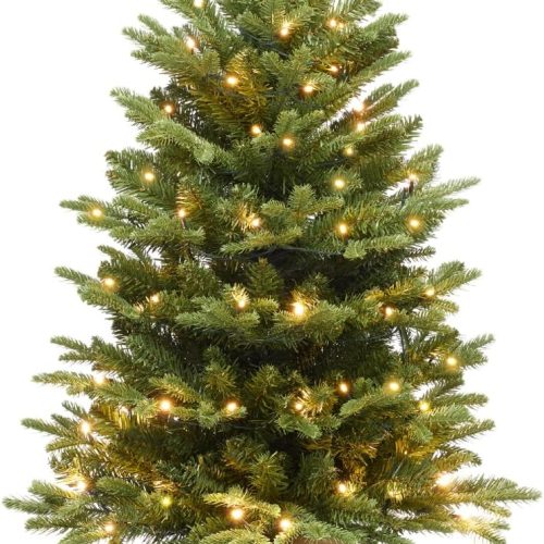 Somikis 3ft Pre-Lit Premium Artificial Mini Christmas Tree with 85 LED Lights and Realistic Nordic Spruce, Solid Cement Burlap Base Basin, for Xmas Home, Office, Tabletop, Party Decoration