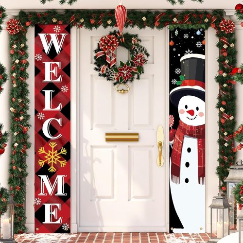 Christmas Decoration Merry Christmas Door Banner Porch Signs Welcome Banner for Home Holiday Winter Xmas Santa Backdrop Hanging Decor Yard Sign for Front Door Wall Cover Party Supplies Outdoor Indoor